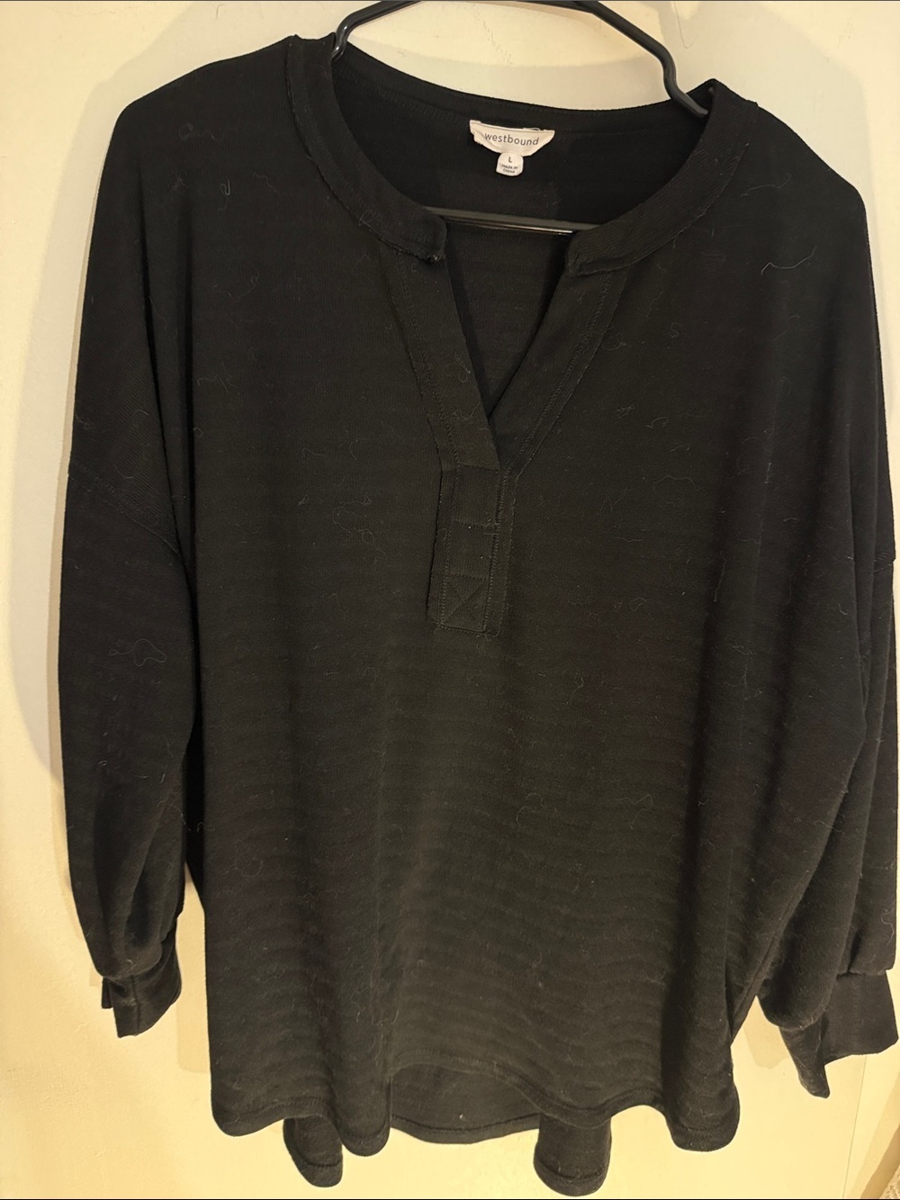 Westbound Black Notch-Neck Long Sleeve Top